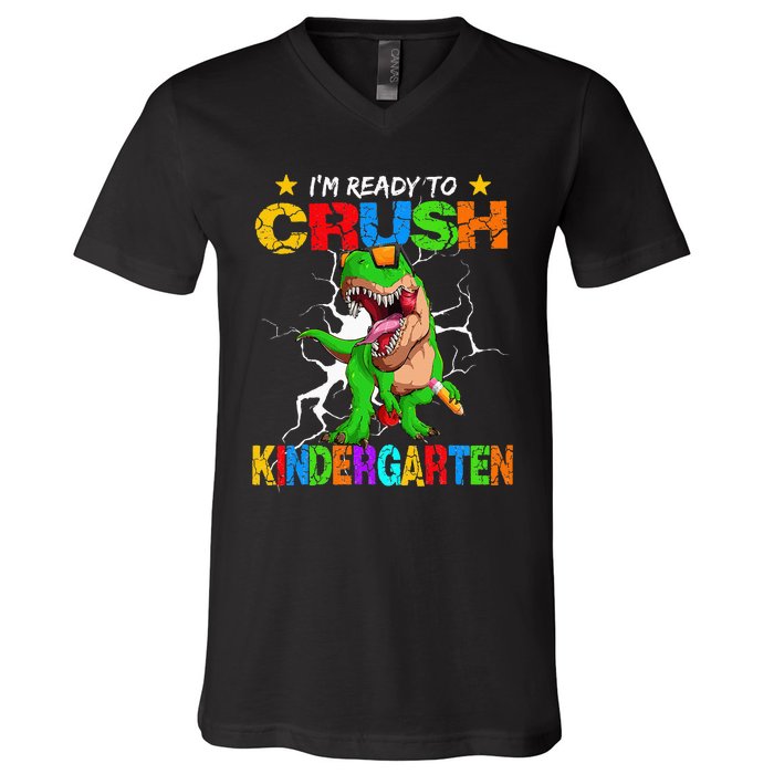 I'm Ready To Crush Kindergarten Dinosaur Back To School V-Neck T-Shirt