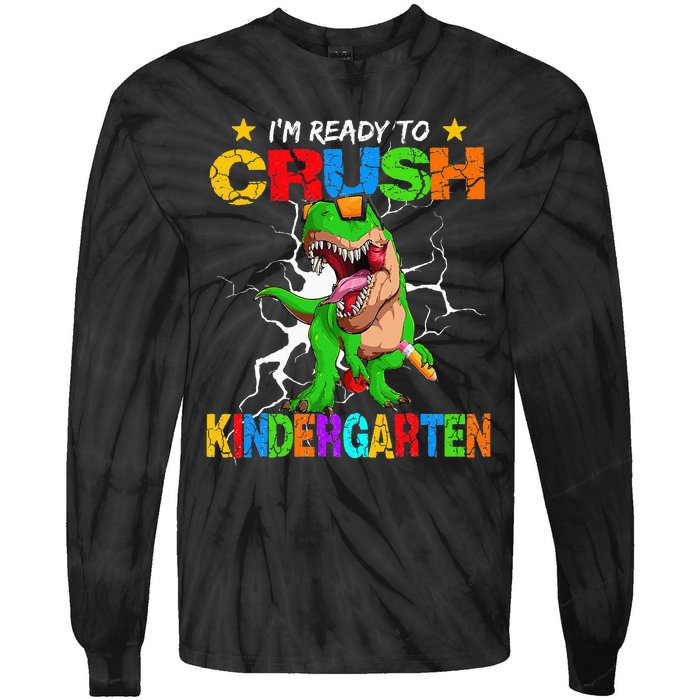 I'm Ready To Crush Kindergarten Dinosaur Back To School Tie-Dye Long Sleeve Shirt