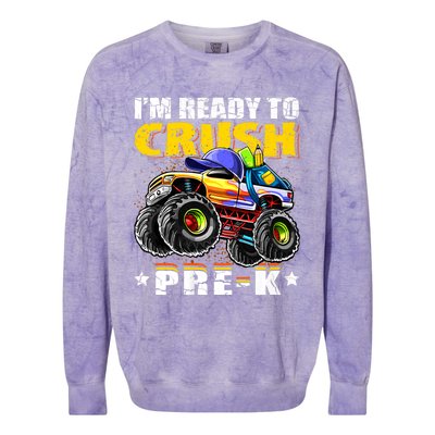 Im Ready To Crush Prek Monster Truck Backpack Back To School Colorblast Crewneck Sweatshirt