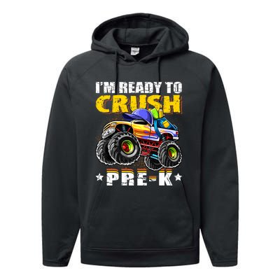 Im Ready To Crush Prek Monster Truck Backpack Back To School Performance Fleece Hoodie