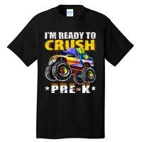 Im Ready To Crush Prek Monster Truck Backpack Back To School Tall T-Shirt