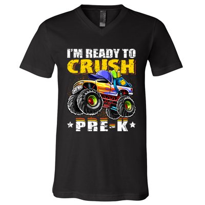 Im Ready To Crush Prek Monster Truck Backpack Back To School V-Neck T-Shirt