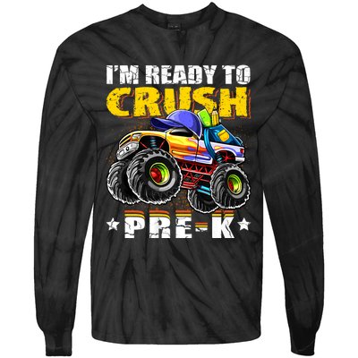 Im Ready To Crush Prek Monster Truck Backpack Back To School Tie-Dye Long Sleeve Shirt