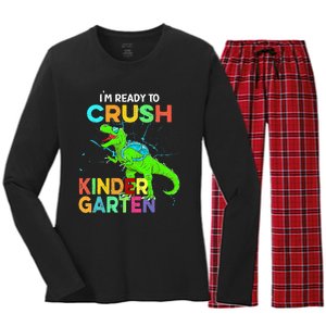 I'm Ready To Crush Kindergarten Dinosaur Back To School Women's Long Sleeve Flannel Pajama Set 