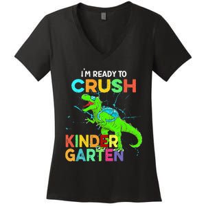 I'm Ready To Crush Kindergarten Dinosaur Back To School Women's V-Neck T-Shirt