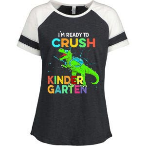 I'm Ready To Crush Kindergarten Dinosaur Back To School Enza Ladies Jersey Colorblock Tee