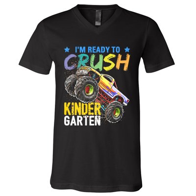 Im Ready To Crush Kindergarten Monster Truck Back To School V-Neck T-Shirt