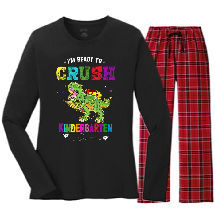 Im Ready To Crush Kindergarten TRex Dinosaur Back To School Women's Long Sleeve Flannel Pajama Set 