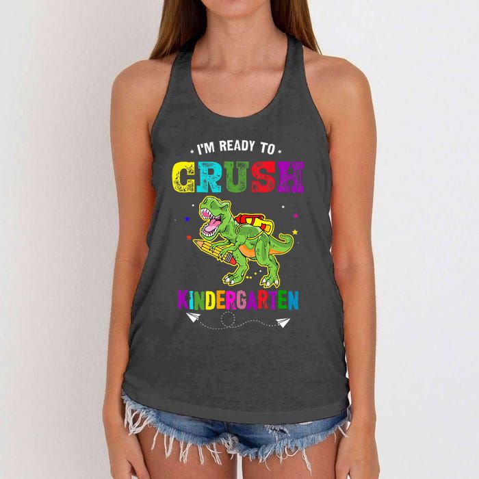 Im Ready To Crush Kindergarten TRex Dinosaur Back To School Women's Knotted Racerback Tank