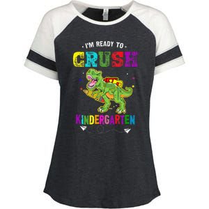 Im Ready To Crush Kindergarten TRex Dinosaur Back To School Enza Ladies Jersey Colorblock Tee