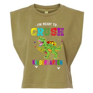 Im Ready To Crush Kindergarten TRex Dinosaur Back To School Garment-Dyed Women's Muscle Tee