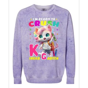 Im Ready To Crush Kindergarten Unicorn Back To School Girls Colorblast Crewneck Sweatshirt