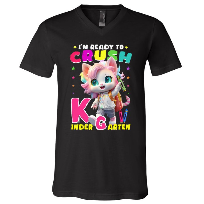 Im Ready To Crush Kindergarten Unicorn Back To School Girls V-Neck T-Shirt