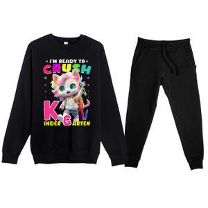 Im Ready To Crush Kindergarten Unicorn Back To School Girls Premium Crewneck Sweatsuit Set