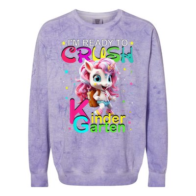 Im Ready To Crush Kindergarten Unicorn Back To School Girls Colorblast Crewneck Sweatshirt