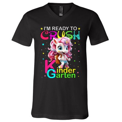 Im Ready To Crush Kindergarten Unicorn Back To School Girls V-Neck T-Shirt