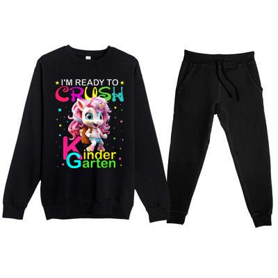 Im Ready To Crush Kindergarten Unicorn Back To School Girls Premium Crewneck Sweatsuit Set