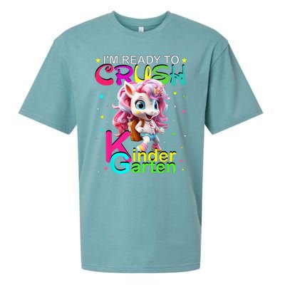 Im Ready To Crush Kindergarten Unicorn Back To School Girls Sueded Cloud Jersey T-Shirt