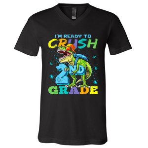 Im Ready To Crush 2nd Grade T Rex Dinosaur Back To School V-Neck T-Shirt