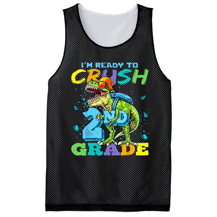 Im Ready To Crush 2nd Grade T Rex Dinosaur Back To School Mesh Reversible Basketball Jersey Tank