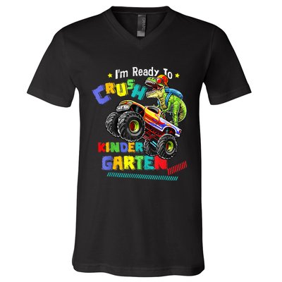 Im Ready To Crush Kindergarten Dinosaur Back To School V-Neck T-Shirt