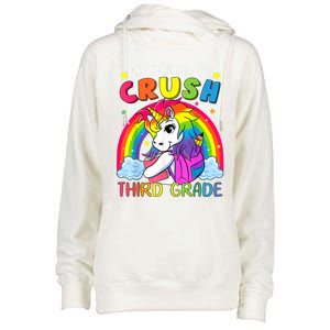 Im Ready To Crush Third Grade Funny Cute Unicorn Rainbow Womens Funnel Neck Pullover Hood