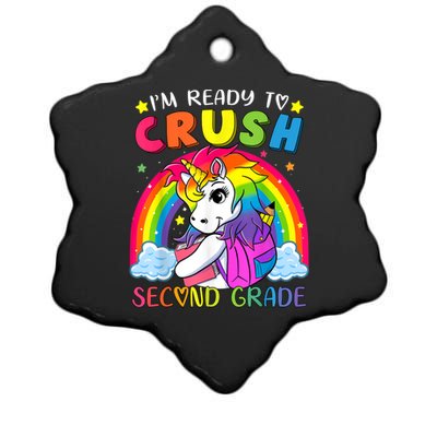 Im Ready To Crush Second Grade Funny Cute Unicorn Rainbow Ceramic Star Ornament