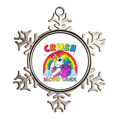 Im Ready To Crush Second Grade Funny Cute Unicorn Rainbow Metallic Star Ornament