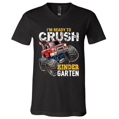 Im Ready To Crush Kindergarten Monster Truck Back To School V-Neck T-Shirt