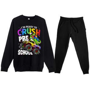 I'm Ready To Crush Preschool Dinosaur Back To School Premium Crewneck Sweatsuit Set