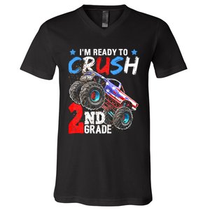 Im Ready To Crush 2nd Grade Monster Truck Back To School V-Neck T-Shirt