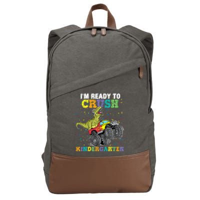 Im Ready To Crush Kindergarten Monster Truck Dinosaur Boy Kids Gift Cotton Canvas Backpack