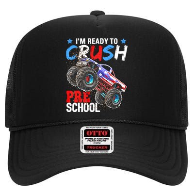 Im Ready To Crush Preschool Monster Truck Back To School High Crown Mesh Back Trucker Hat