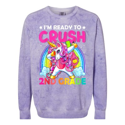 Im Ready To Crush 2nd Grade Dabbing Unicorn Back To School Colorblast Crewneck Sweatshirt