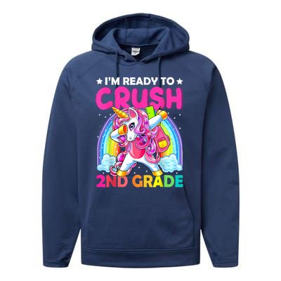 Im Ready To Crush 2nd Grade Dabbing Unicorn Back To School Performance Fleece Hoodie