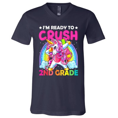 Im Ready To Crush 2nd Grade Dabbing Unicorn Back To School V-Neck T-Shirt