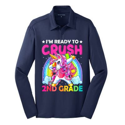 Im Ready To Crush 2nd Grade Dabbing Unicorn Back To School Silk Touch Performance Long Sleeve Polo