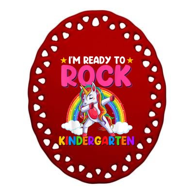 Im Ready To Rock Kindergarten Unicorn Back To School Ceramic Oval Ornament