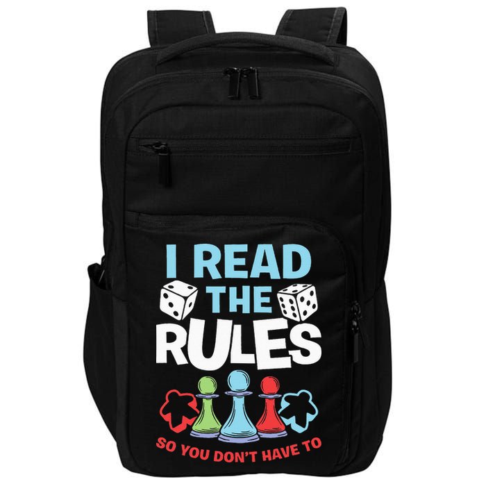 I Read The Rules Board Dice Chess Board Gaming Board Gamers Impact Tech Backpack