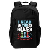 I Read The Rules Board Dice Chess Board Gaming Board Gamers Backpack