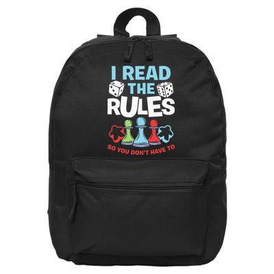 I Read The Rules Board Dice Chess Board Gaming Board Gamers 16 in Basic Backpack