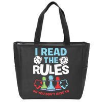 I Read The Rules Board Dice Chess Board Gaming Board Gamers Zip Tote Bag