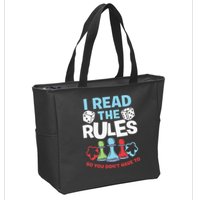 I Read The Rules Board Dice Chess Board Gaming Board Gamers Zip Tote Bag