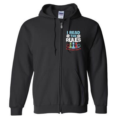 I Read The Rules Board Dice Chess Board Gaming Board Gamers Full Zip Hoodie