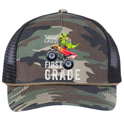 IM Ready To Crush First Grade Monster Truck Dinosaur Retro Rope Trucker Hat Cap