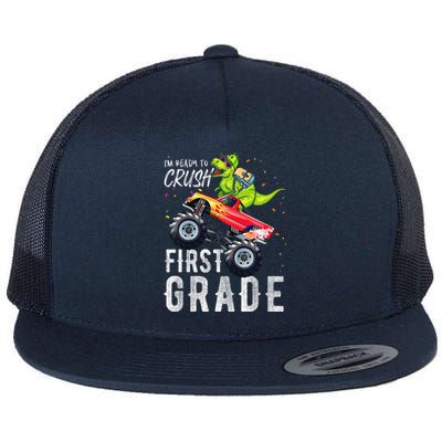 IM Ready To Crush First Grade Monster Truck Dinosaur Flat Bill Trucker Hat