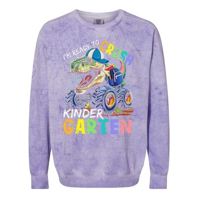 IM Ready To Crush Kindergarten Monster Truck Dinosaur Colorblast Crewneck Sweatshirt