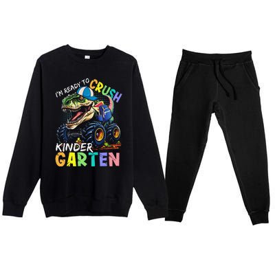 IM Ready To Crush Kindergarten Monster Truck Dinosaur Premium Crewneck Sweatsuit Set