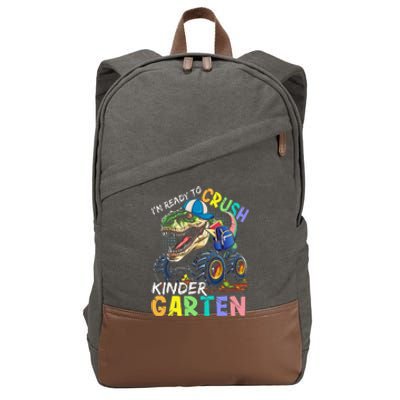 IM Ready To Crush Kindergarten Monster Truck Dinosaur Cotton Canvas Backpack