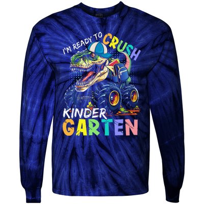 IM Ready To Crush Kindergarten Monster Truck Dinosaur Tie-Dye Long Sleeve Shirt